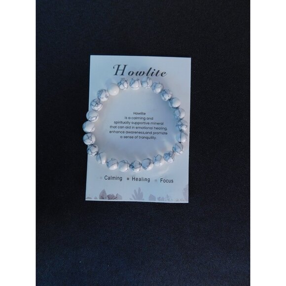 Howlite Gemstone Bead Bracelet Calming Healing Focus Stretch Unisex Jewelry Gift - Picture 2 of 12